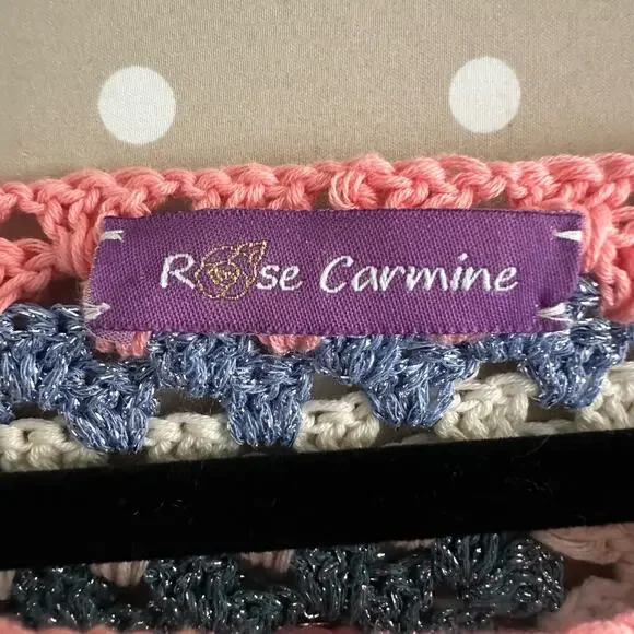 Rose Carmine Patchwork Crochet Metallic Pullover Sweater Multi - Picture 4 of 4